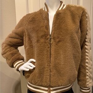 MOTHER Letterman Faux Fur Bomber Jacket – Camel | Size M